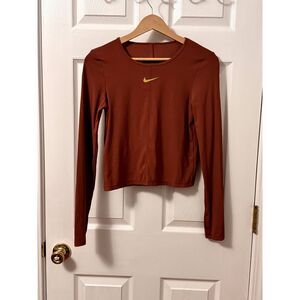 NIKE WOMEN'S DRI-FIT BROWN LONG SLEEVE PULLOVER YOGA TOP HO210509CVT